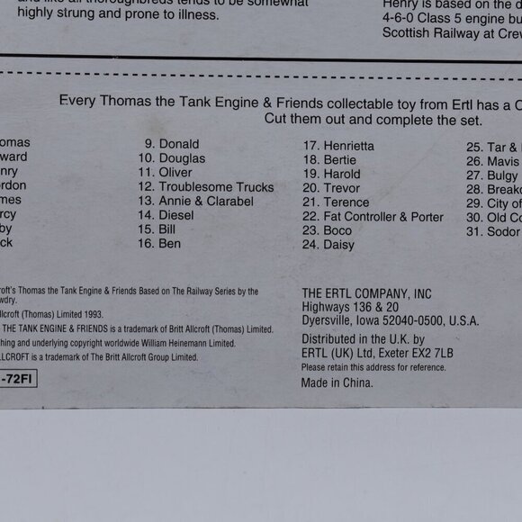 Henry 3 Green Engine Diecast ERTL Thomas the Tank Engine & Friends Train 1993 - Picture 14 of 14